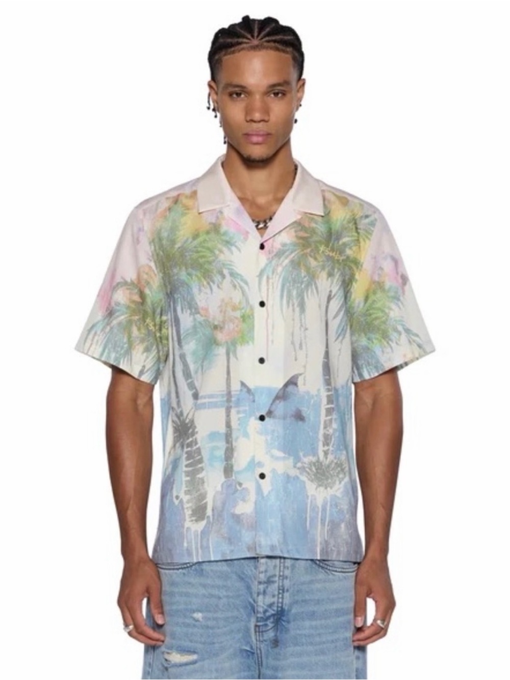 Ksubi palm tree button down- pink/blue